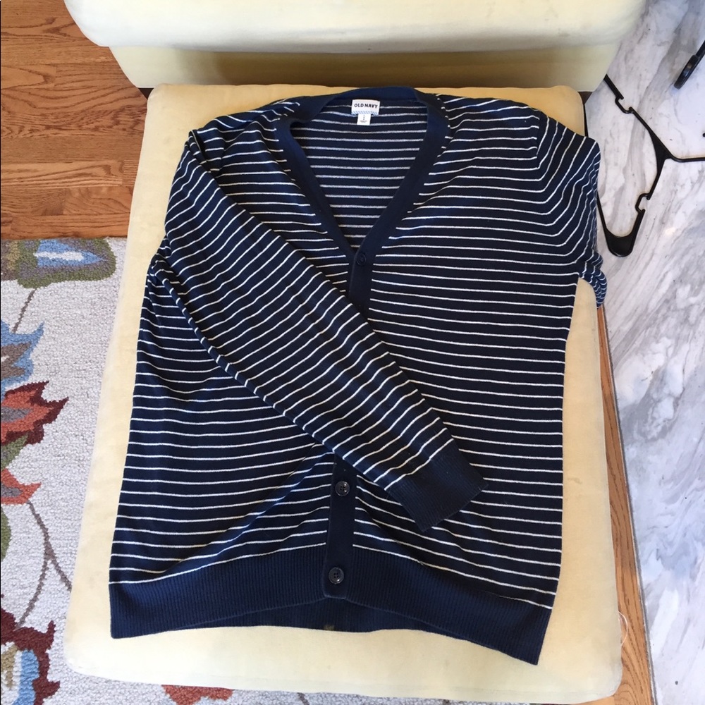 Old Navy Blue and White Striped Cardigan